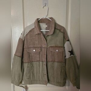 Women's Patchwork Denim Jacket, Star Dust Contrast Corduroy, Three Bird Nest